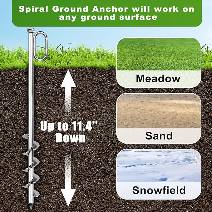 SELEWARE 4 Pack Trampoline Stakes Heavy Duty Ground Anchors High Wind Trampoline Stakes Anchors Spiral Earth Anchors for Secure Animals Trampolines Tents Shed Swing Set Mobile Homes Carport