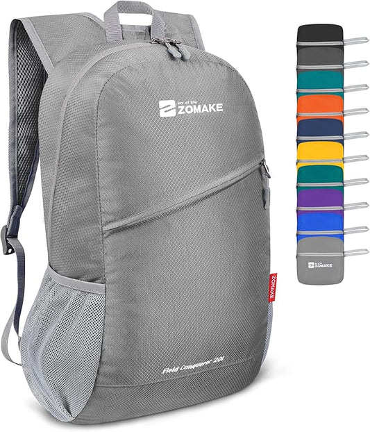 ZOMAKE Lightweight Packable Backpack,Foldable Backpacks Small Daypack for Hiking Water Resistant Day Bag for Travel(Silver Grey)