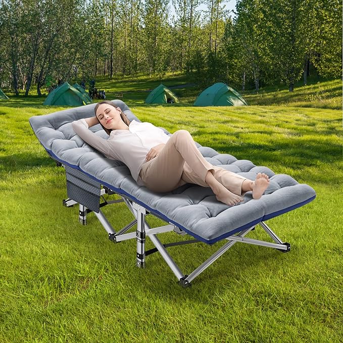 NAIZEA Folding Camping Cots for Adults, Portable Cot with Mattress Heavy Duty Outdoor Bed with Carry Bag 1200d Oxford Cloth Sleeping Cots for Camping Office Nap Home Guest Beach Travel