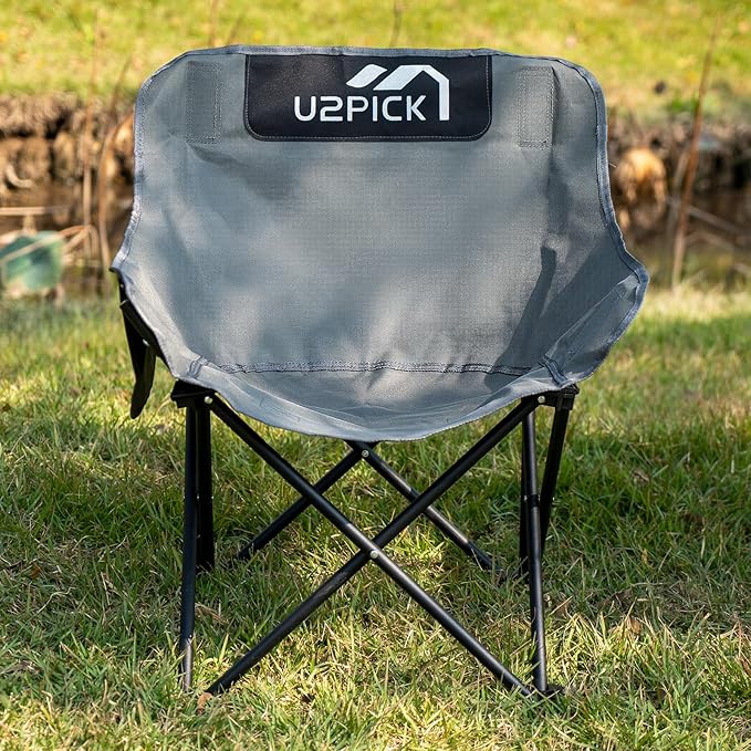 Folding Camping Chairs, Portable Moon Chair Support Up to 330Lbs with Carry Bag, Lightweight Foldable Outdoor Chair with Cup Holder, Gray