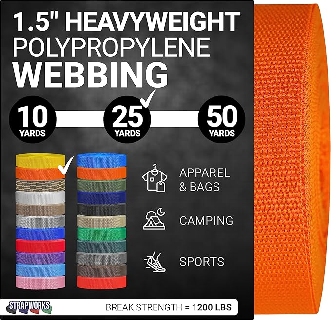 Strapworks Heavyweight Polypropylene Webbing - Heavy Duty Poly Strapping for Outdoor DIY Gear Repair, 1.5 Inches