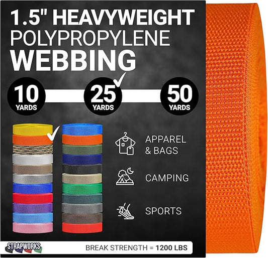 Strapworks Heavyweight Polypropylene Webbing - Heavy Duty Poly Strapping for Outdoor DIY Gear Repair, 1.5 Inches