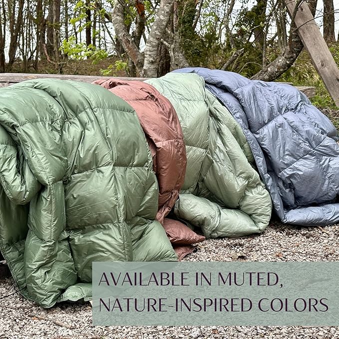 Down Camping Blanket with Footbox – Lightweight, Packable, Water Resistant Backpacking Quilt & Warm Puffy Compact Outdoor Throw – 52x77 with Stuff Sack for Stadium, Hiking & Travel