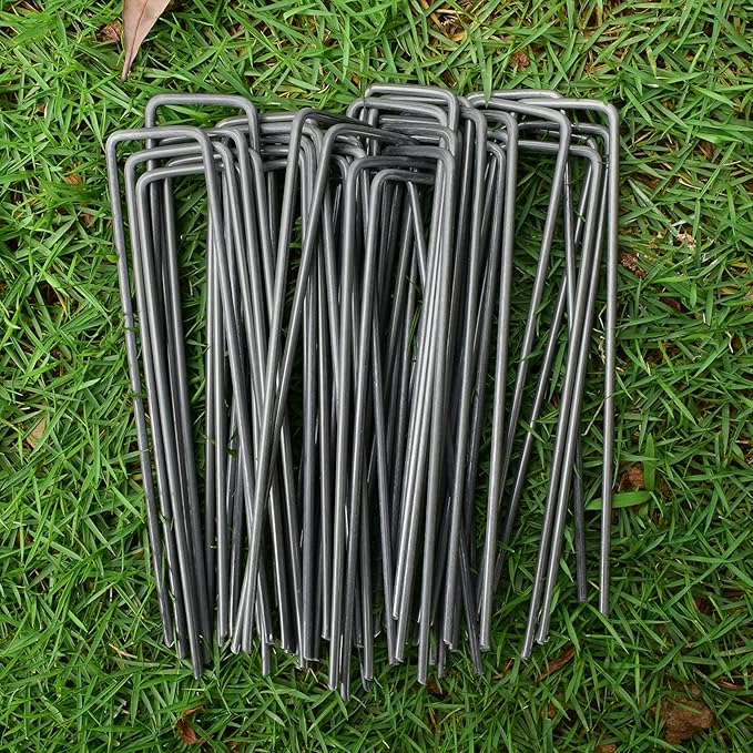 MySit 6" Garden Staples Landscape Stakes Ground Pins 200 Pack, Lawn Staples Weed Fabric Staple, Heavy Duty 11-Gauge(3.0mm) Steel Sod Anchor Securing Pegs for Securing Fabric