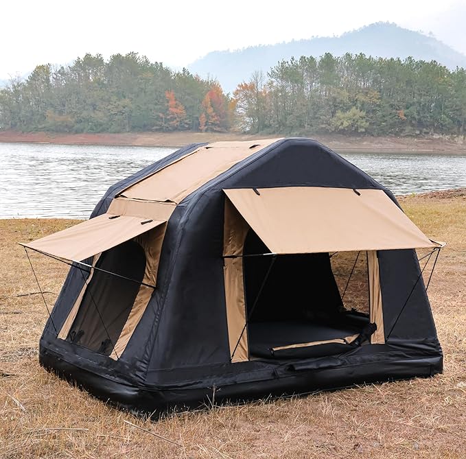 4x4 Offroad Car Roof Top Tent Amphibious Inflatable Tent with Ladder for Camping(with Ladder, Two Tone Style, Khaki Black)