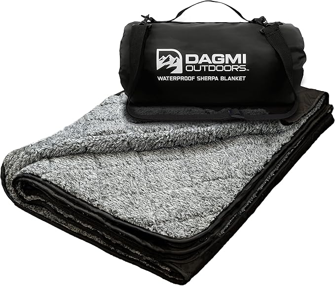 Sherpa Waterproof Outdoor Blanket. Large Sherpa Camping & Stadium Blanket for Cold Weather. Perfect for Picnic, Sports, Concerts, Outdoors, Boat. Windproof, Extra Warm, Machine Washable.
