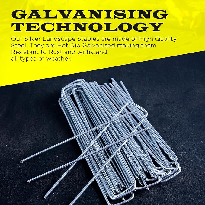 250 Pack x 6 Inch Landscape Staples Galvanised, Fabric Pins, 11 Gauge, Garden Staples, Tent Stakes, Fabric Pins for Lawn, Fence, Tent, Decoration, Weed Barrier, Outdoor. (250 x 6in)