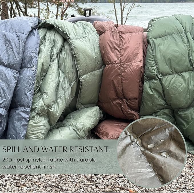 Down Camping Blanket with Footbox – Lightweight, Packable, Water Resistant Backpacking Quilt & Warm Puffy Compact Outdoor Throw – 52x77 with Stuff Sack for Stadium, Hiking & Travel
