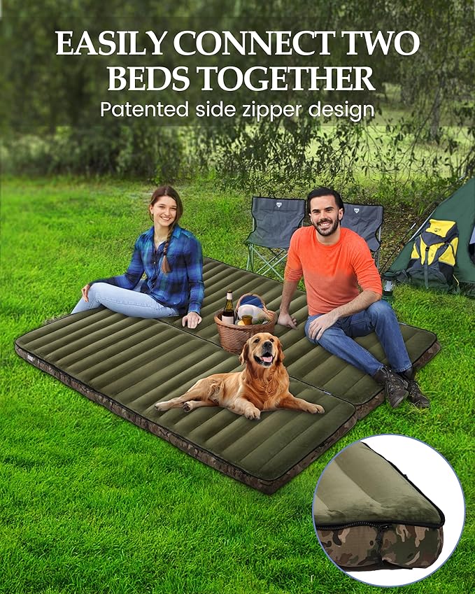 Inflatable Sleeping Pad for Camping, Extra-Thick 4.75" Single Air Mattress with Soft Velvet Top, Machine Washable, Family Lightweight 4-Season Pad for Traveling & Hiking, Green