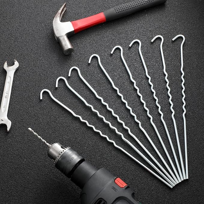 Cindeer 60 Pcs Kinked Metal Tent Stakes 12 Inch Metal Garden Edging Fence Hooks Pegs Dog Dig Proof Yard Spikes Heavy Duty Galvanized Ground Stakes Spikes Long Tent Pegs for Outdoor Canopy Tarp