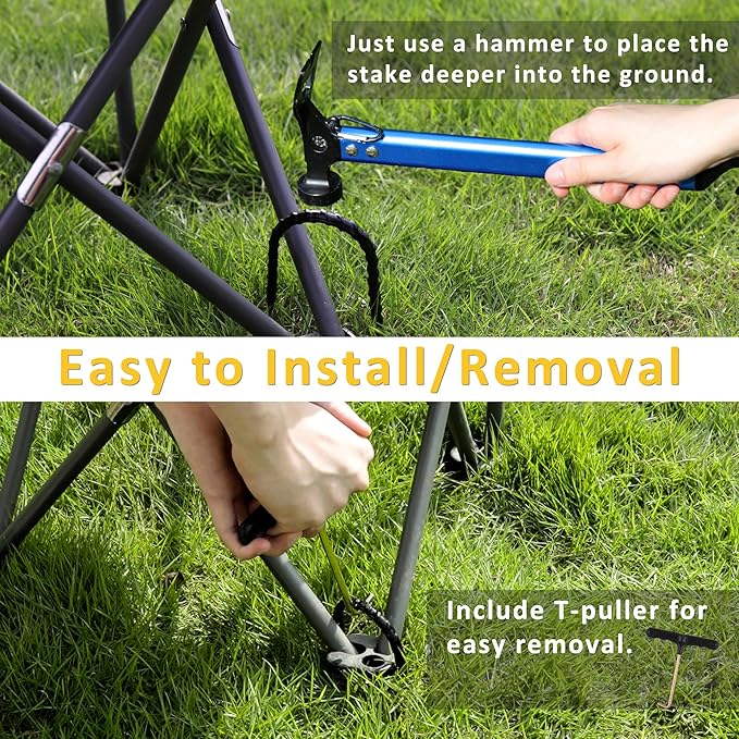 RIY Trampoline Stakes Anchors High Wind 12'' Ground Anchor Heavy Duty Tent Stakes Swing Set Anchors Trampoline Accessories with T Hook - Black 8pcs