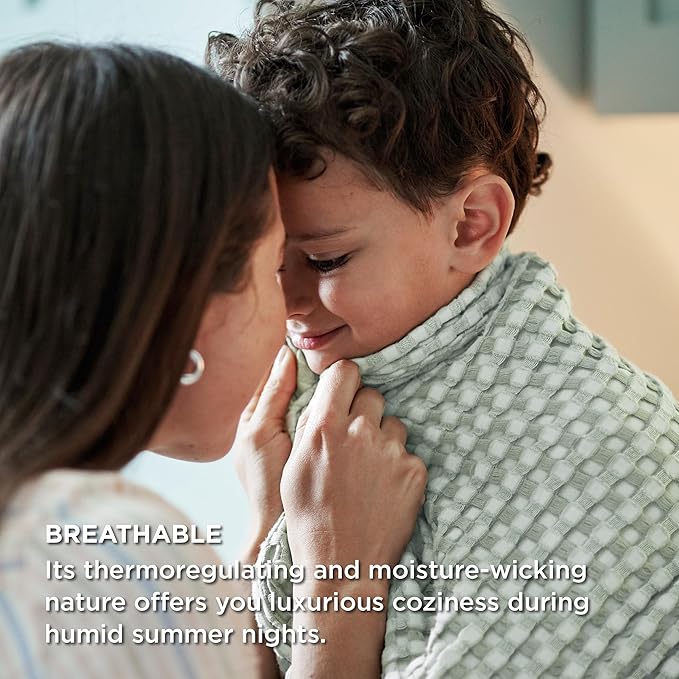 Bedsure Cooling Cotton Waffle Oversized King Blanket - Lightweight Breathable Blankets Rayon Derived from Bamboo for Hot Sleepers, Luxury Throws for Bed and Sofa, Sage Green, 120x96 Inches