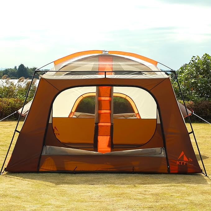 KTT Extra Large Tent 6-10-12-14 Person(Style-B),Family Cabin Tents,2 Rooms,3 Doors and 3 Windows with Mesh,Straight Wall,Waterproof,Double Layer,Big Tent for Outdoor,Picnic,Camping,Family Gathering