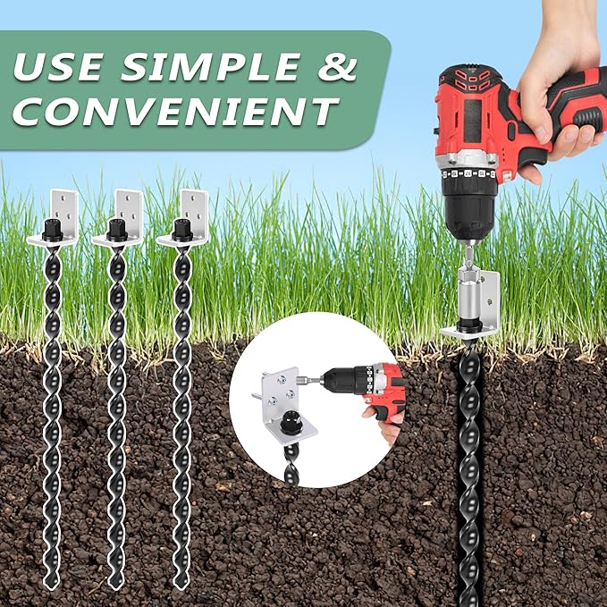 24" Ground Anchors Screw in, 4PCS Heavy Duty Mobile Home Anchors, Multi-Purpose Earth Anchors with Brackets and Adapter for Drill, Ideal for Mobile Homes, Storage Sheds and Carports (Sliver)