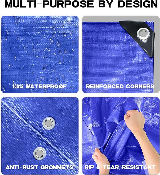 Multi Purpose Waterproof Tarp 10 x 12 Feet Meidun Duty Thick Material Tarpaulin Canopy Tent Boat RV or Pool Cover Blue…