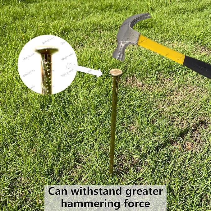 14-inch Galvanized Super Long Steel Nails for Wooden Piles Grass Floor Landscape Metal Yellow Nails Rust-Proof Extension Reinforcement Tent Camping Garden Anchor (20PCS)