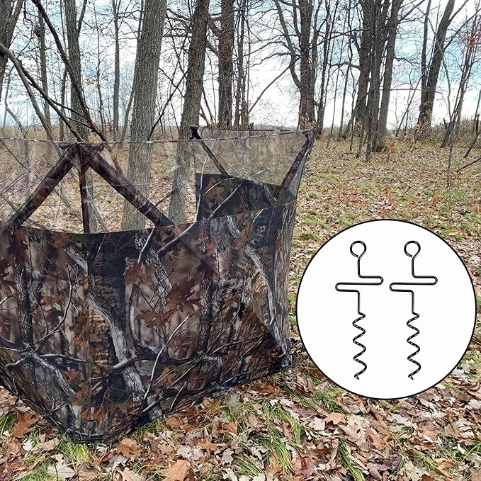 RunNico 4 Pcs Blinds and Tarps Auger Stakes-13 Inch Steel Hunting Blind Stakes-Heavy Duty Forged Steel Tent Stakes for Ground Blinds Tent Camping and Tarps, Black, RN-Hunting-Tent-Stakes-4pcs