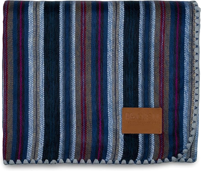 QISU Alpaca Wool Blanket Throw | Large, Beautiful, Warm, Variegated | 85 x 65 inches | Ultra-Soft, Hypoallergenic and Breathable | Non-Itchy or Scratchy (Deep Blue Splash)