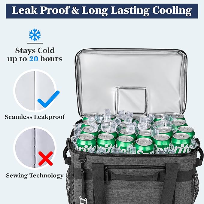OPUX Cooler Bag, 60 Cans Insulated Soft Collapsible Portable Cooler, Soft Sided Leakproof Cooler for Beach Camping with Shoulder Strap, Ice Chest for Travel Road Trip Picnic, Charcoal Gray