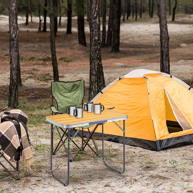 2.0 Ft Folding Portable Camping Table, RV Dining Tables for Inside, Outdoor Camping for 2 People, Tailgate, BBQ, Picnic, Cooking, Beach, Garden, Party, Yellow
