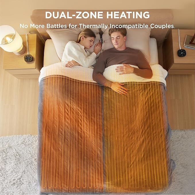 Bedsure Electric Blanket King Size - Dual Control Heated Blanket King Size, Fast Heating with 10 Time Settings & 10 Heat Settings, Warm Gift for Grandma (100x90 inches, Grey)