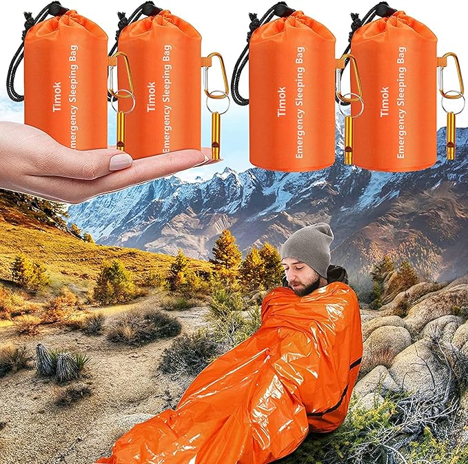 Timok Emergency Sleeping Bags Thermal-Emergency-Blankets Ultralight Space Blankets Survival Waterproof Bivy Sack Multi-Purpose Survival Gear for Hiking, Camping, First Aid Kits, Outdoor Survival Gear