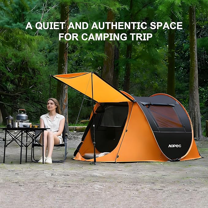 Pop Up Camping Tent, 2/4/6 Person Instant Tent Waterproof PU4500mm, Spacious Ventilated Camping Tent with Front Porch, Quick Setup Lightweight Portable for Outdoor Camping Hiking Beach