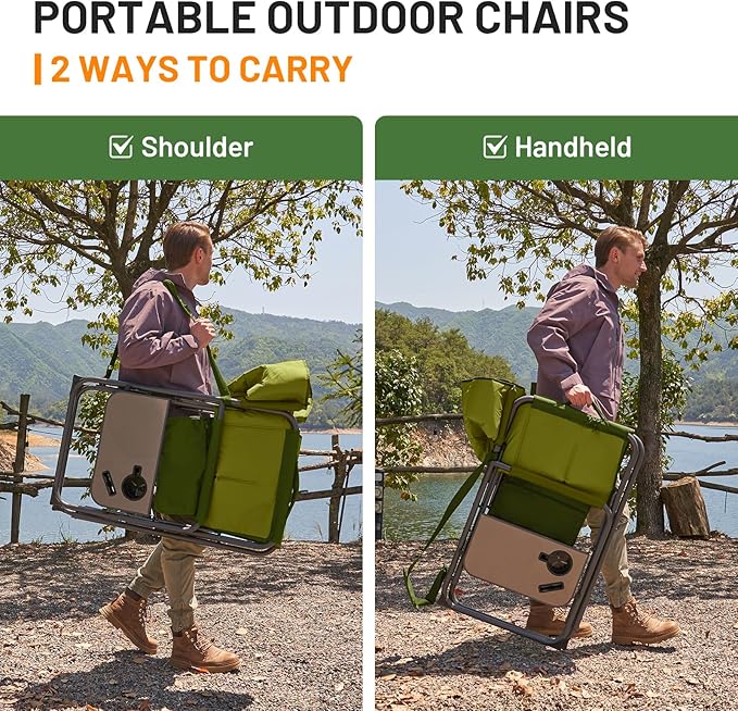 TIMBER RIDGE XXL Director’s Chair – Heavy Duty Folding Chair with Side Table, 500 lb Capacity, Extra Wide Padded Seat for Camping, Sports, Beach, Patio, and Outdoor Use, Green-2 Pack