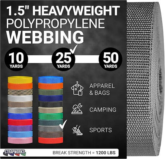 Strapworks Heavyweight Polypropylene Webbing - Heavy Duty Poly Strapping for Outdoor DIY Gear Repair, 1.5 Inches