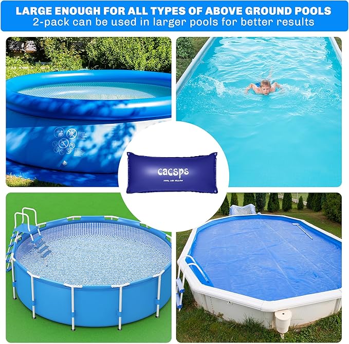 2 Pack Pool Pillow for for Above Ground Pools, 4x8 Ft Pool Air Pillow for Closing Winter Pool Winterizing Kit for Ground Pool, 0.5mm PVC Material, 2X 16.5Ft Rope (Blue)