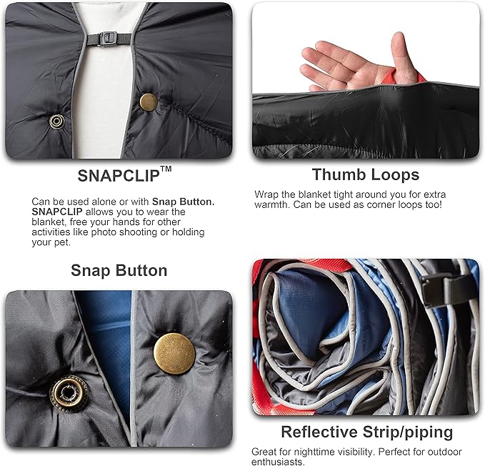 ECOSILK Puffy Blanket for Camping, Traveling, Picnics | Wearable, Waterproof, Lightweight, Packable Outdoor Travel Blanket Airplane w. Stuff Sack for Stadium, Car, Festival | 55 X 79 in