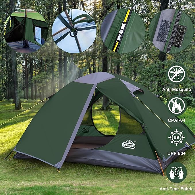 2 Person Backpacking Tent, Waterproof Windproof Two Person Tent, Lightweight Easy Setup 2 Man Tent for Camping Hiking Cycling