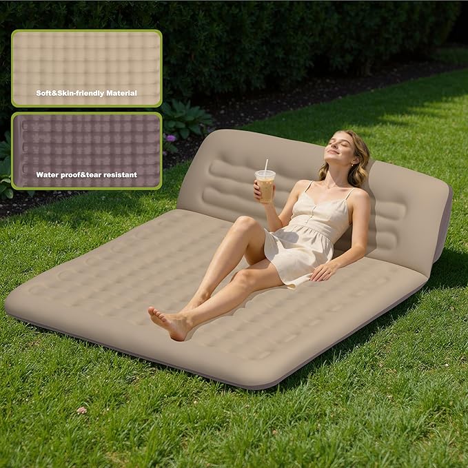 Twin Size Inflatable Air Mattress with Adjustable Backrest -2 in 1 Inflatable Mattress Portable Queen Size Double Camping Mattress for Home & Outdoor Relaxing - Queen