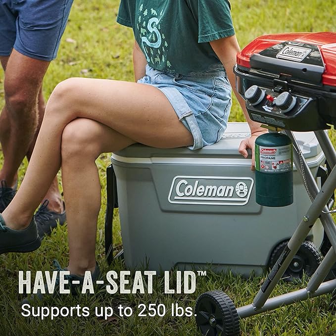 Coleman Classic Series Insulated Portable Rolling Cooler with Wheels, Leak-Resistant Outdoor Hard Cooler Keeps Ice up to 5 Days, 62-Quart