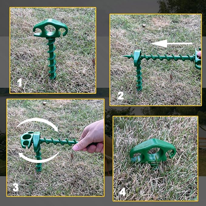Tent Stakes Ground Anchors Screw in, 6 Pack Sand Stakes for Beach 9.4 Inch Heavy Duty Spiral Tent Pegs for Camping, Party, Hiking, Outdoor Decoration (6, Green)