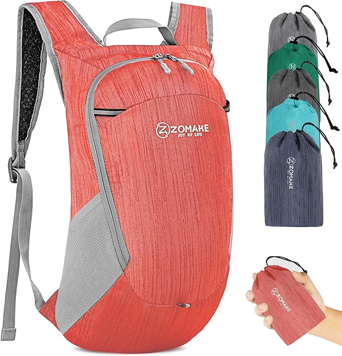 ZOMAKE Ultra Lightweight Packable Backpack 18L, Small Foldable Hiking Backpacks Water Resistant Folding Daypack for Travel(Red)