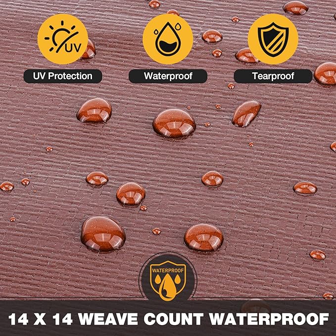 Tarp 8x16FT, 16 Mil Heavy Duty Waterproof Tarp, Large Multipurpose Cover with Brass Grommets and Reinforced Edges, UV Resistant Thick Poly Tarps for Outdoor Camping Tent Pool Car Tent