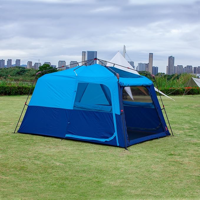 KTT Extra Large Tent 6-10-12-14 Person(A),Family Cabin Tents,2 Rooms,3 Doors and 3 Windows with Mesh,Straight Wall,Waterproof,Double Layer,Big Tent for Outdoor,Picnic,Camping,Family Gathering