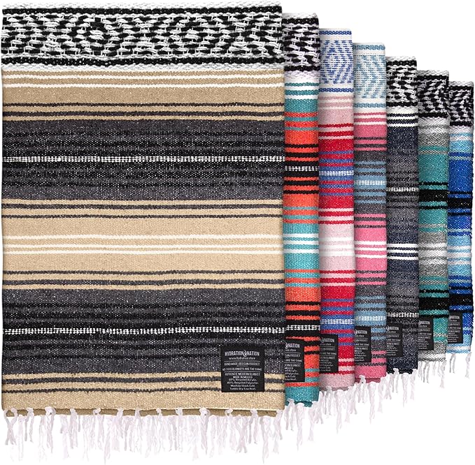 Authentic Large Handwoven Mexican Blanket - Soft Yoga Blankets - Durable Serape - Lightweight Falsa Blanket, Beach, Camping, Picnic, Equestrian Saddle, Outdoor Blankets 70"x50" - Sand