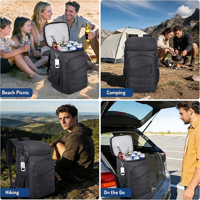 Cooler Backpack, 33 Cans Tactical Inspired Backpack Cooler Insulated Leak Proof for Men & Women Portable 2 Leak Proof Compartments Coolers Bag for Beach Travel Picnic Lunch Hiking BBQ Camping