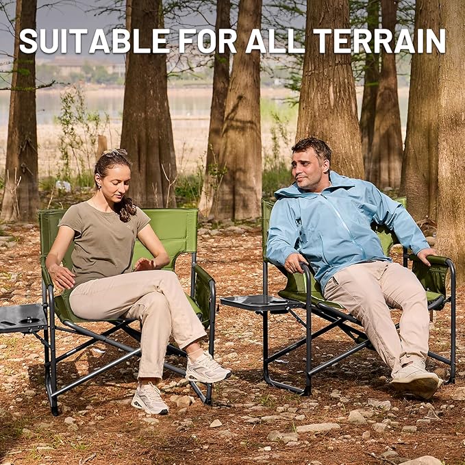 Timber Ridge XXL Director’s Chair – Heavy Duty Folding Chair with Side Table, 500 lb Capacity, Extra Wide Padded Seat for Camping, Sports, Beach, Patio, and Outdoor Use, Green