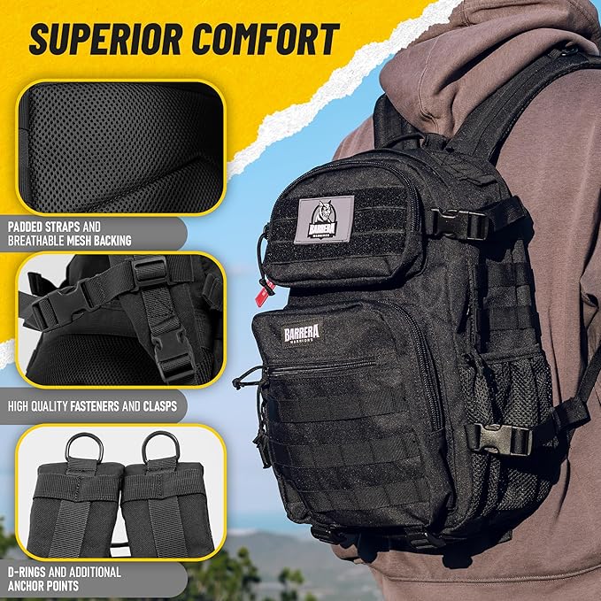 Tactical Backpack 25L Military MOLLE Assault Pack – Waterproof EDC Backpack for Hiking, Camping, Travel & Survival Gear, Bug Out Bag (Black Tactical)