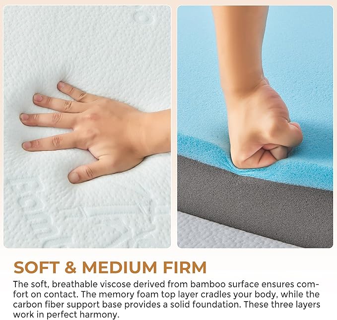 6 Inch Trifold Mattress, Twin Size Foldable Memory Foam Mattress with Viscose Derived from Bamboo Washable Cover, Portable Folding Mattress Topper for Camping, Guest, RV, Ventilated