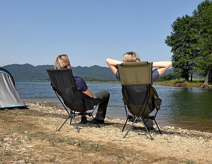 MARCHWAY Lightweight Folding High Back Camping Chair with Head Support, Stable Portable Compact for Outdoor Camp, Travel, Beach, Picnic, Festival, Hiking, Backpacking (Highback Black)