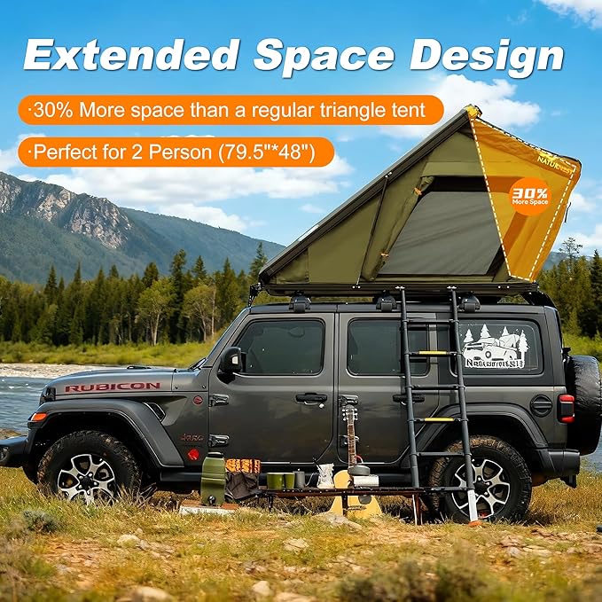 Naturnest Rooftop Tent Hard Shell, Easy Set Up Pop Up Tent for 2 Person Camping, Waterproof UV-Resistant Blackout Privacy 4 Season Tent for Truck, Jeep, SUV, Van, Trailer - Polaris 2