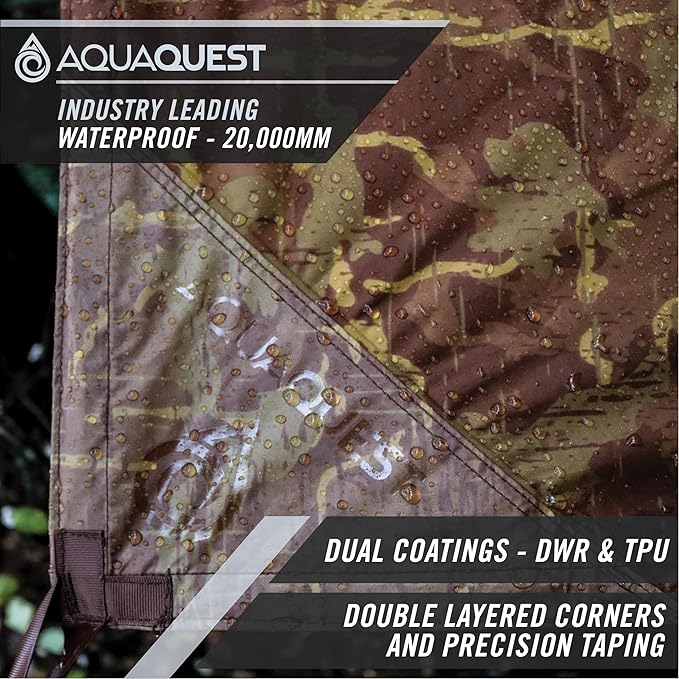 AquaQuest Defender Tarp – Heavy-Duty Waterproof (20,000 mm) Seam-Taped Rain Fly for Camping, Bushcraft & Survival