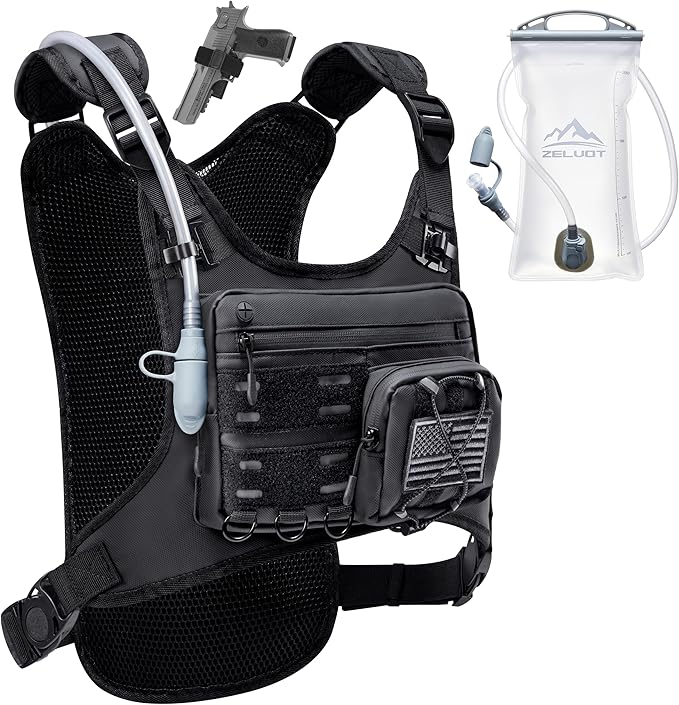 Running Vest with 2L Water Bladder, Hydration Backpack, USA Original Patent, Lightweight Hydration Pack with Gear Holder, Reflective Chest Pack for Men Women for Marathon