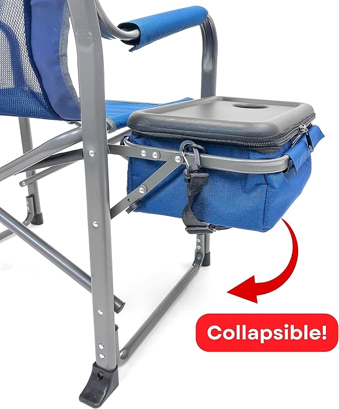 RMS XXL Extra Wide Folding Director Chair – Supports 600lbs Weight - Heavy Duty for Camping, Home Patio and Sports - Portable and Collapsible with Side Table, Cooler and Carrying Bag - Blue