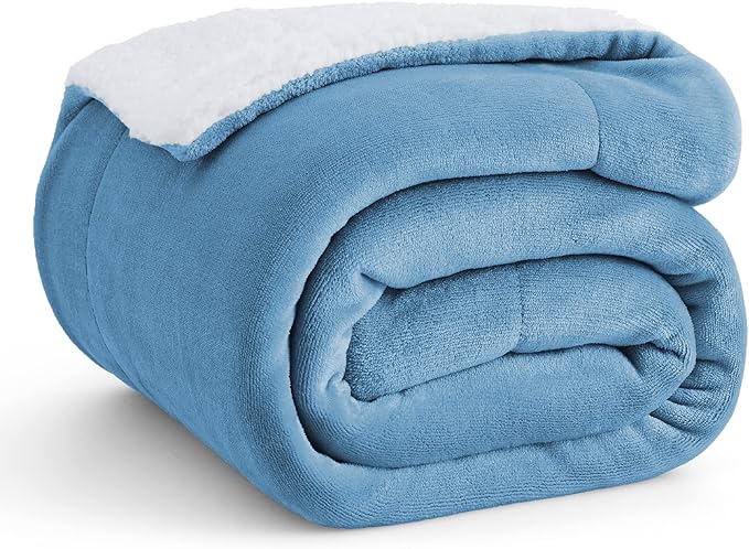 Bedsure GentleSoft Sherpa Fleece Throw Blanket for Couch - Thick and Warm, Soft Fuzzy Plush Throw Blanket for Winter, Washed Blue, 50x60 Inches