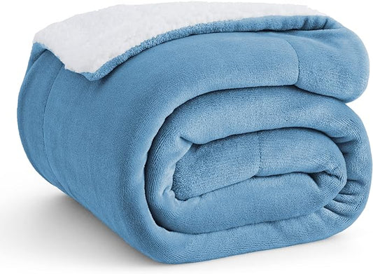Bedsure GentleSoft Sherpa Fleece Throw Blanket Twin Size for Couch - Thick and Warm, Soft Fuzzy Plush Twin Blanket for Winter, Washed Blue, 60x80 Inches